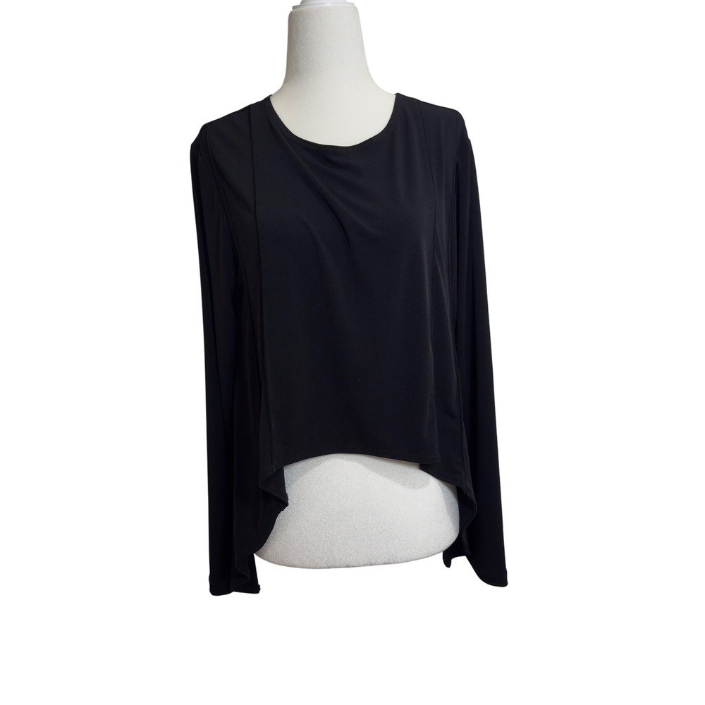 Lisa Bayne Womens Black Lagenlook High Low Long Sleeve Top Size M Made in USA